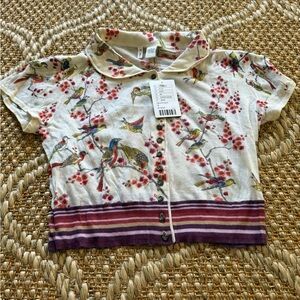 Women’s Moth by Anthropologie Sheer Short-Sleeve Bird Print Polo Top